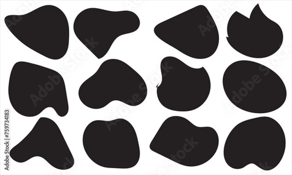 Fototapeta Modern liquid irregular blob shape abstract elements graphic flat style design fluid vector illustration set. set banner simple shape template for presentation, flyer, isolated on white background.
