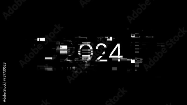 Fototapeta 3D rendering 2024 text with screen effects of technological glitches