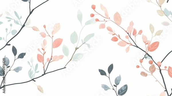 Fototapeta Simple small branches and small leaves in a minimalist art style.