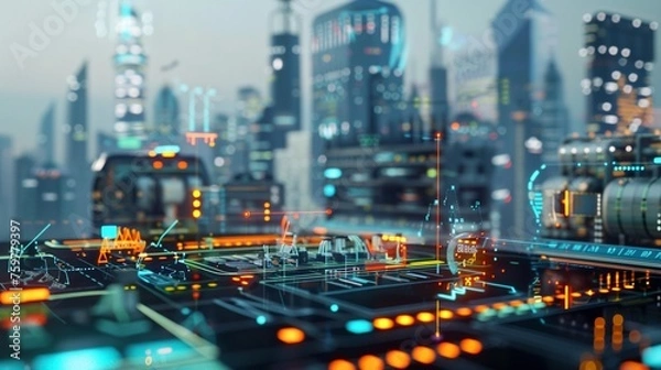 Fototapeta A city model implemented in augmented reality.