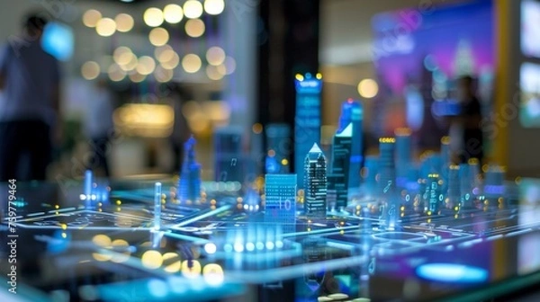 Fototapeta A close look at the city model implemented in augmented reality.