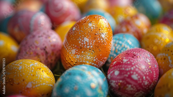 Fototapeta Pile of colorful Easter eggs.