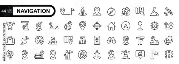 Obraz Navigation, location, GPS elements - thin line web icon set. Editable stroke icons collection. Simple vector illustration.