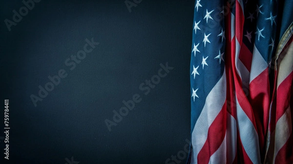 Fototapeta A close-up of several flags entwined, representing unity and collective remembrance, Memorial Day, with copy space