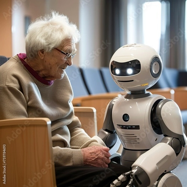 Obraz robot taking care of elderly, elderly home, concept of helping the elderly, 