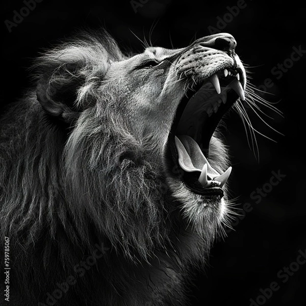 Obraz Lion roaring portrait on black