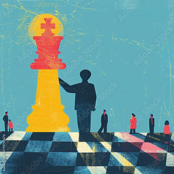 Fototapeta Colorful Line Illustration of Chessboard Leadership Training Gen AI