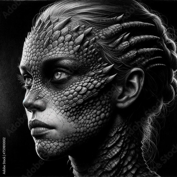 Fototapeta Fantasy Portrait BlackWhite Female