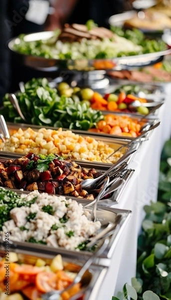 Obraz Buffet spread with gourmet appetizers and floral decoration