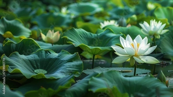 Obraz lotus lily Nymphaea pubescens opening,generative ai, 