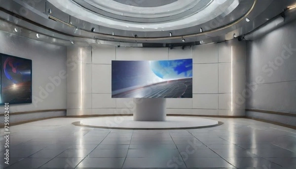 Obraz Tv studio background, virtual studio blurred background, news room with blurred background, Ai Generate 