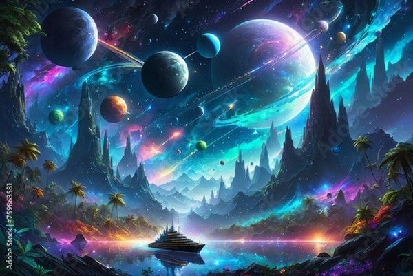 Fototapeta landscape with space created with generative AI software