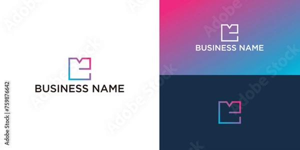 Fototapeta letter E and M monogram square shape logo