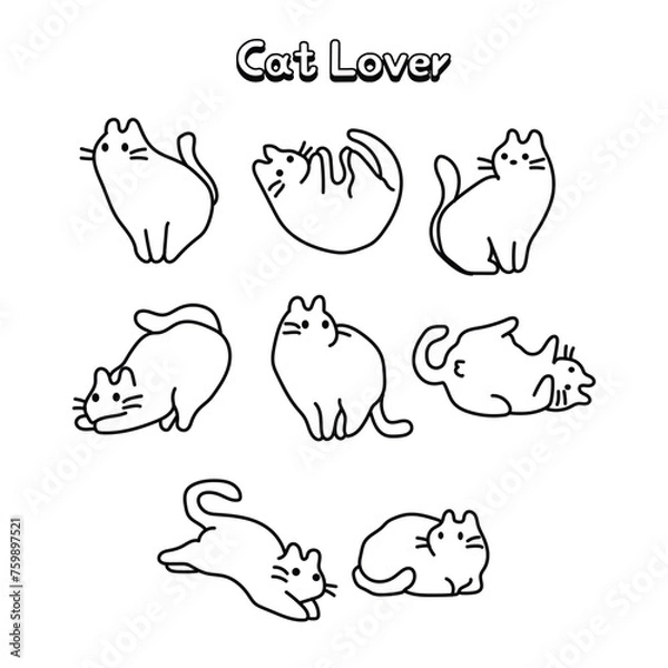 Fototapeta Cat cute emoji collection vector