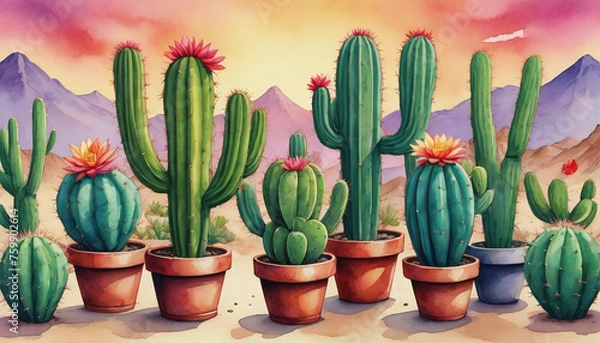 Fototapeta Illustration Of Colorful Cinco De Mayo Cacti Banner