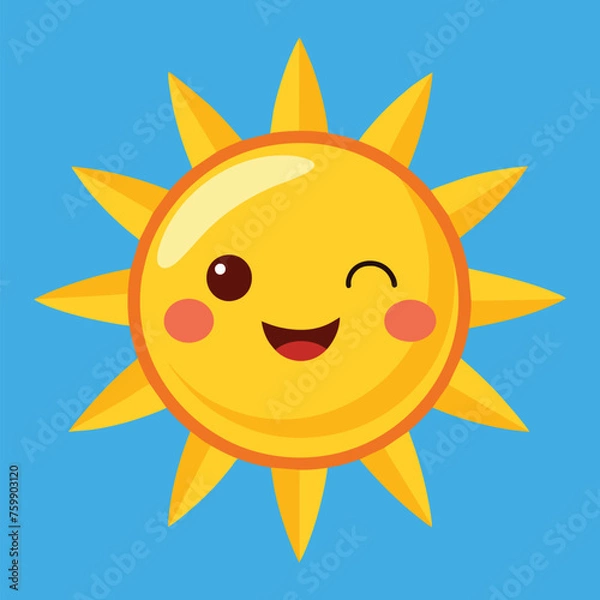 Obraz Cute cartoon smiling sun. funny sun vector on an isolated background