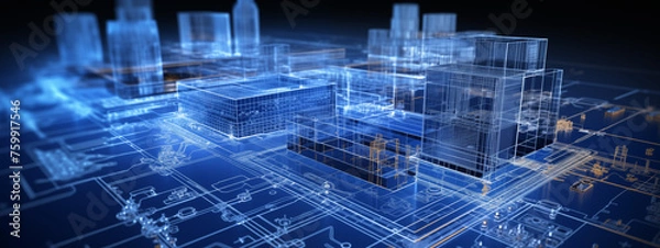 Obraz Illuminated Digital Blueprint of Industrial Facility