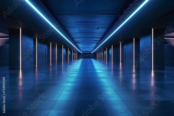 Fototapeta Blank hall with neon light for products display
