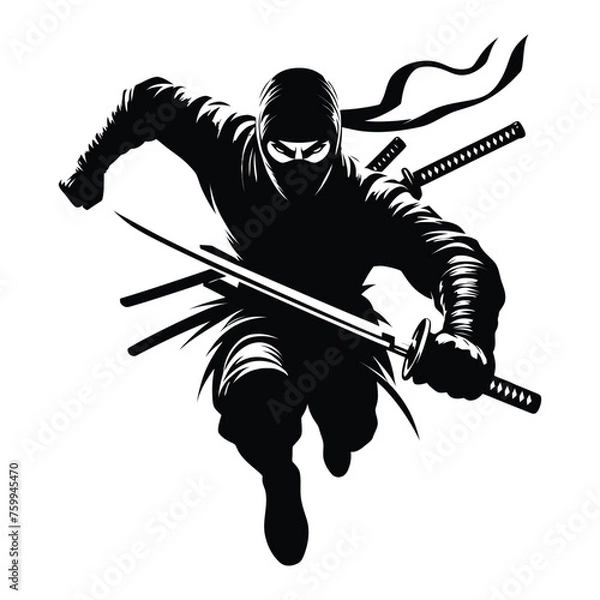 Obraz ninja silhouette illustrations on isolated background	