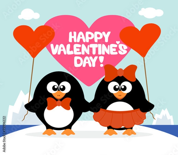 Obraz Valentine's day  background card with penguins