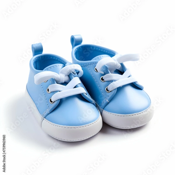 Obraz A pair of blue baby shoes on white background,generative ai