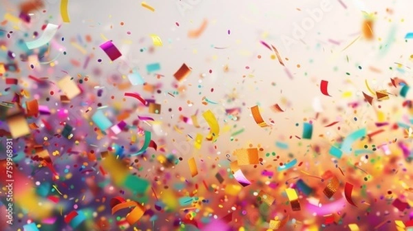 Obraz confetti and streamers dynamically suspended in the air, creating a jubilant atmosphere perfect for celebration-themed advertising or party invitations.