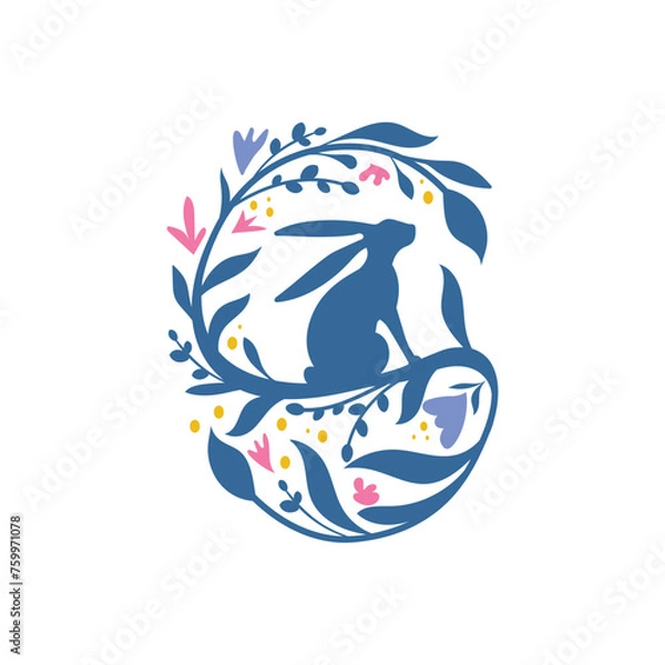 Obraz Rabbit silhouette in Easter egg, vector illustration