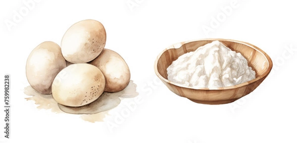 Obraz Realistic eggs and flour watercolor art