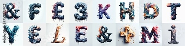 Fototapeta Liquid 3D Lettering Typeface. AI generated illustration