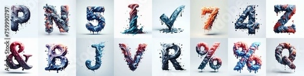 Fototapeta Liquid 3D Lettering Typeface. AI generated illustration