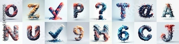 Fototapeta Liquid 3D Lettering Typeface. AI generated illustration