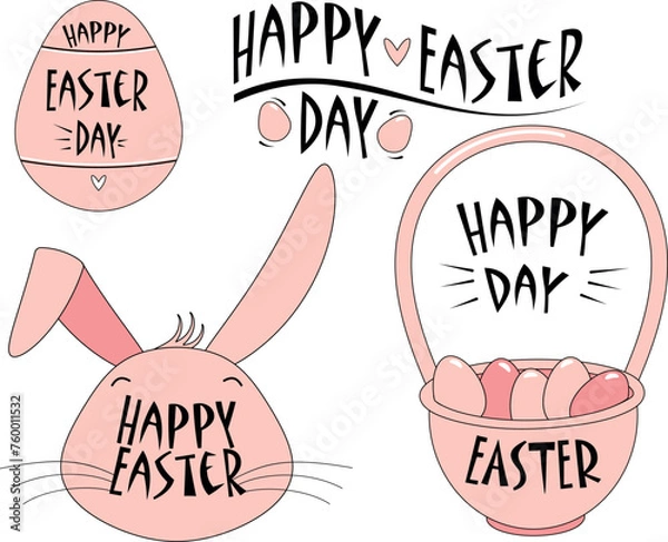 Fototapeta Happy Easter design elements. Vector set in flat style isolated on transparent background.
