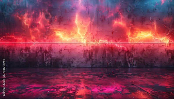 Fototapeta Minimalistic Abstract two-toned neon border with a radiant gradient on a textured urban backdrop