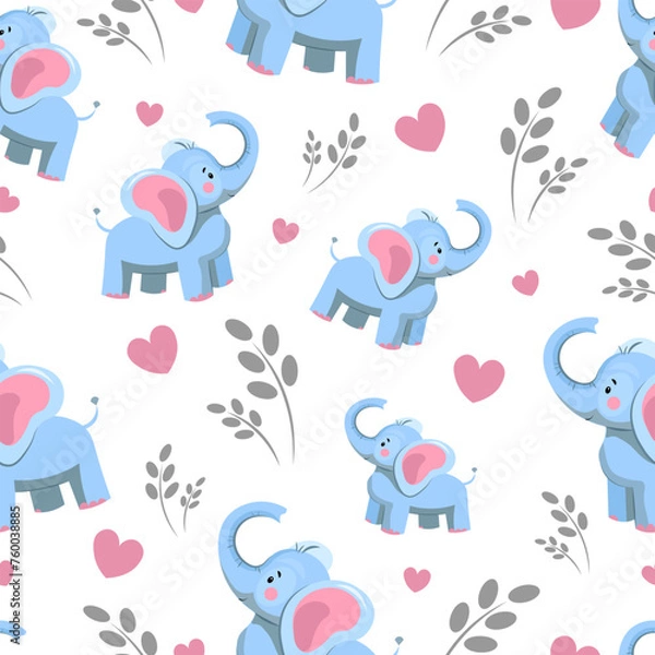 Fototapeta Seamless pattern with elephants on a white background