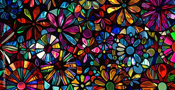 Fototapeta Colorful stained glass background. Vector seamless pattern. Colorful mosaic.AI.