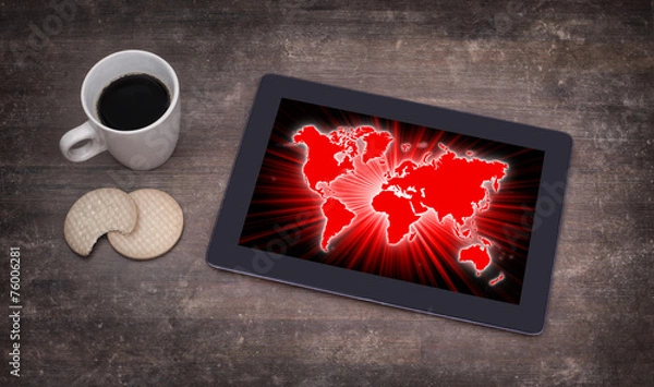 Fototapeta World map on a tablet