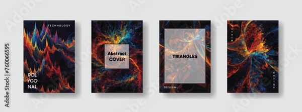 Fototapeta Low poly vertical abstract colorful and black flyers, collections of A4 size covers, set backgrounds