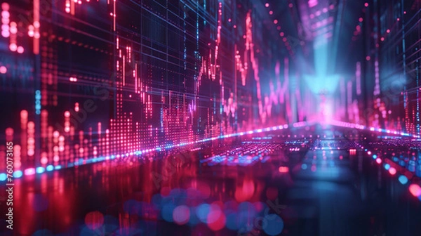 Fototapeta modern Data science and big data technology. Data mining, artificial intelligence, laptop screen with scientific work neon light colors, communicating together in creative advanced technology office	
