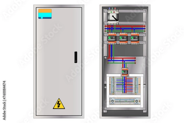 Fototapeta Electric Control Panel. Production control panel and control of computer devices. 