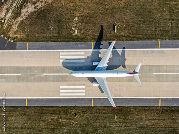Fototapeta Aerial view of an airport. aerial view of airport terminal with parked airplanes