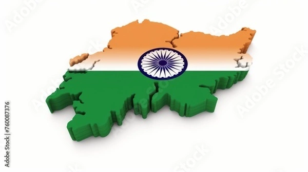 Fototapeta India's map showcasing the shadows beneath, giving depth to the national tricolors