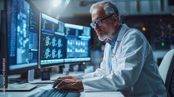 Fototapeta Man Working at Desk With Computer