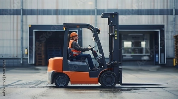 Fototapeta Man Operating Forklift in Warehouse