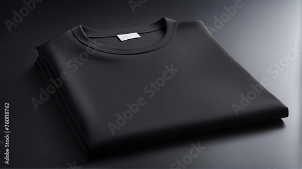 Obraz Perfect folded black t-shirt on an isolated blank black table - Generative AI