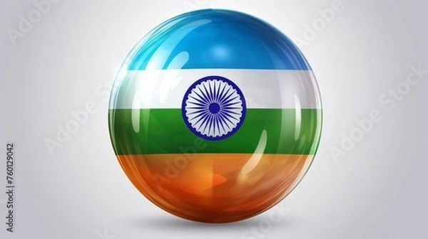Fototapeta A glossy sphere adorned with the Indian tricolor flag stands out on a white background