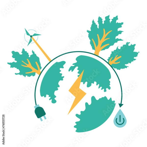 Fototapeta Ecology concept of green energy. Vector illustration in flat style with green energy theme. Editable vector illustration.