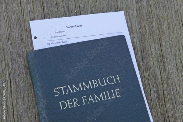 Obraz Stammbuch mit einer Sterbeurkunde