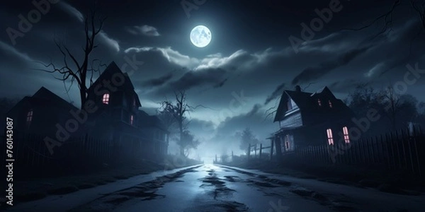 Fototapeta Halloween background with haunted house and moon. 3D Rendering