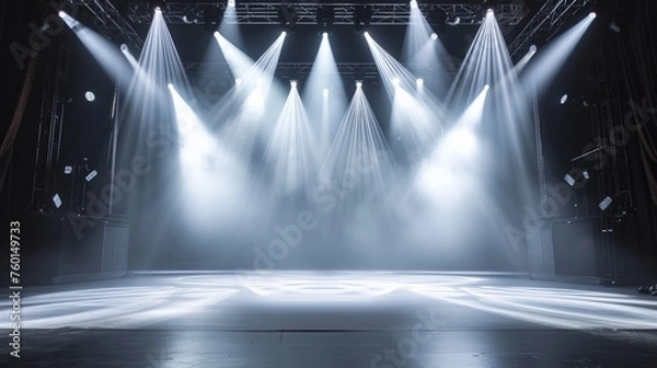 Obraz A strong theatrical presence with bright white stage lighting shining down on an empty stage platform