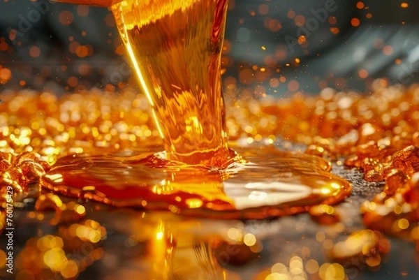 Fototapeta High-Speed Photography of Golden Honey Pouring on Surface Creating a Beautiful Splash